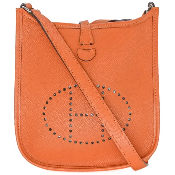 HERMES Evelyn TPM Shoulder Bag in Epsom Leather, Orange, Women's #□H - Picture 1 of 10